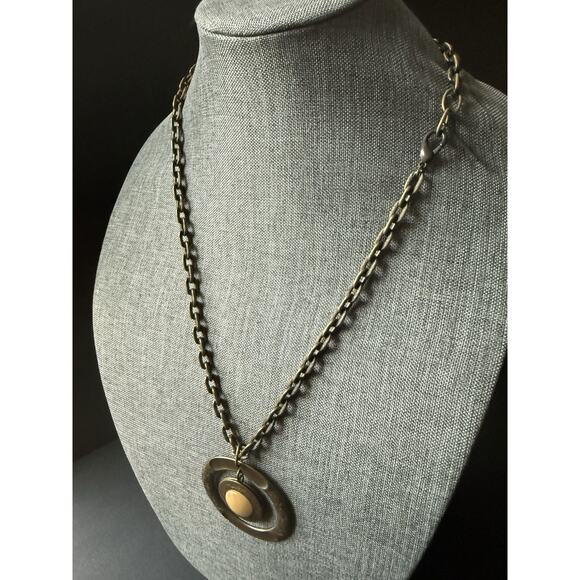 Jan Michael Necklace Bronze Tone Pendant Chain Locket Festival 28” Art To Wear - Picture 3 of 8